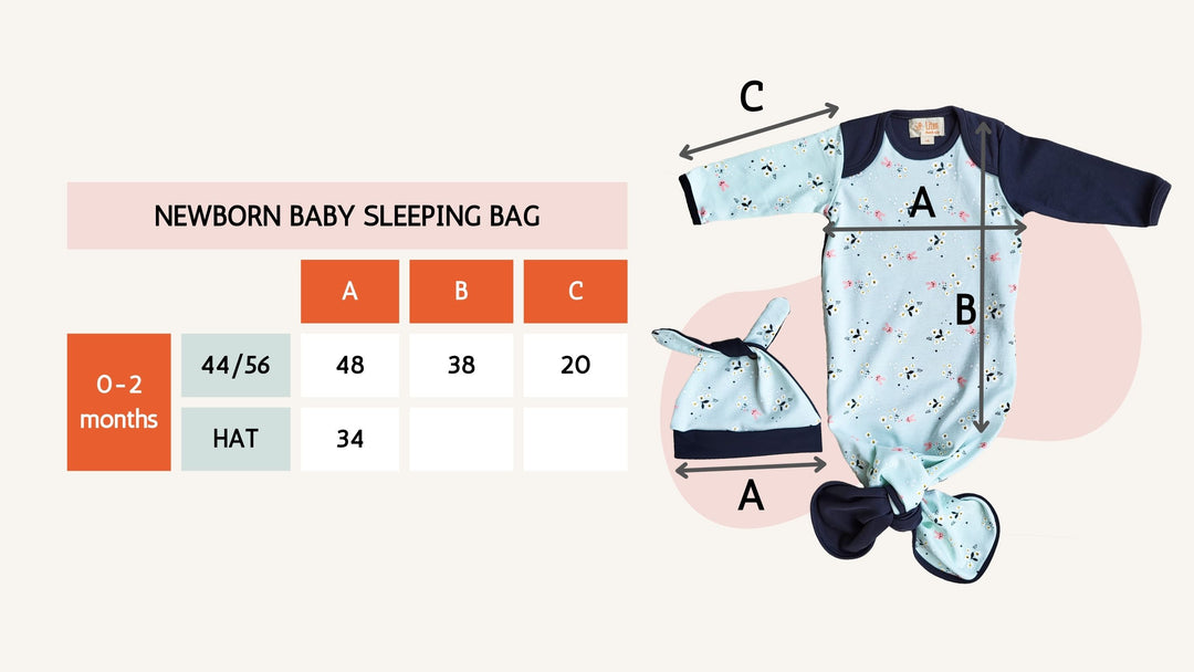 Newborn Baby Sleeping Bag Size Chart |Storlekstabell för mjuk spädbarnssovsäckar 